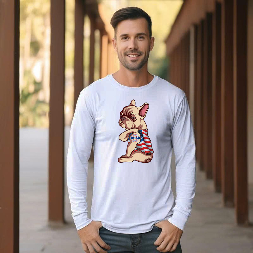 Pitbull With Tattoo USA Proudly Made In America Shirt Fun Dog Design Long Sleeve Shirt Patriotic Gift